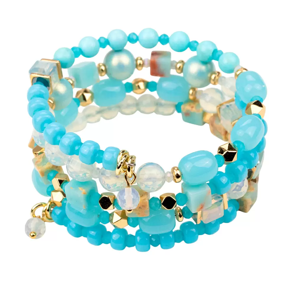 Браслет из бусин т200 гол бижутерный сплав light blue_0