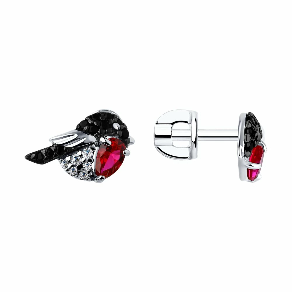 Серьги пусеты 94022615 серебро Снегирь