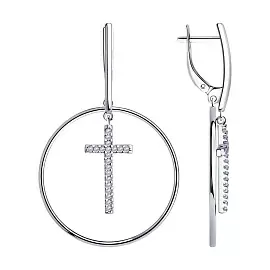 Серьги подвесные 94023796 серебро Крест_0