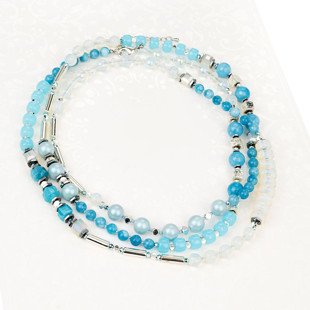 Бусы т900 гол бижутерный сплав light blue